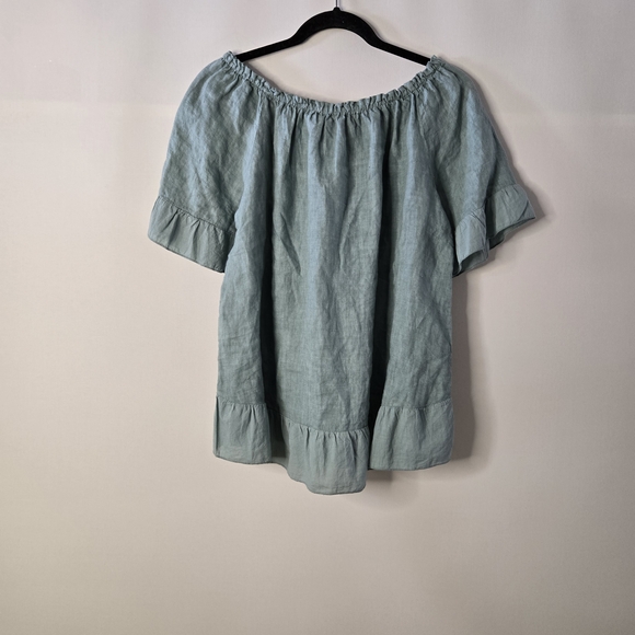 TERZO MILLENNIO sage Green Women's Size L 100% LINEN Babydoll Crop Tunic - Picture 5 of 10